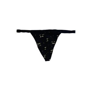 Victorias Secret Black Martini Glass Print V-String Thong Panty XL Cotton Blend